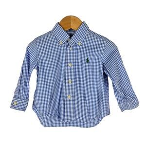 POLO RALPH LAUREN BABY LONG SLEEVE BLUE CHECKERED SHIRT SIZE 12 MONTHS